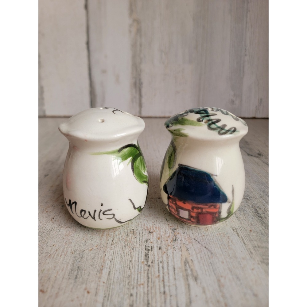 Nevis vintage salt pepper shaker house landscape ceramic set kitchen